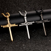 Stahl Gold Schwarz Farbe Mode Herren Eisen Nagel Kreuz Anhänger Halskette Edelstahl 3mm Runde Box Kette Schmuck Geschenk für Männer